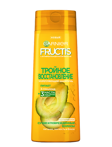Garnier Fructis Тройное восстановление Укрепляющий шампунь с маслами оливы, авокадо и карите 250 мл